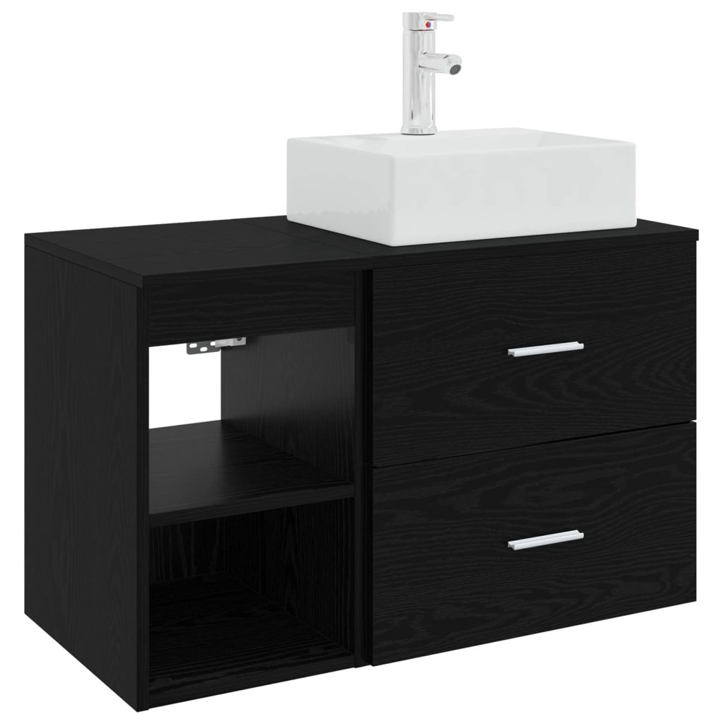 Kylpyhuonekalustesetti 2 pcs Musta tammi Tekninen puu
