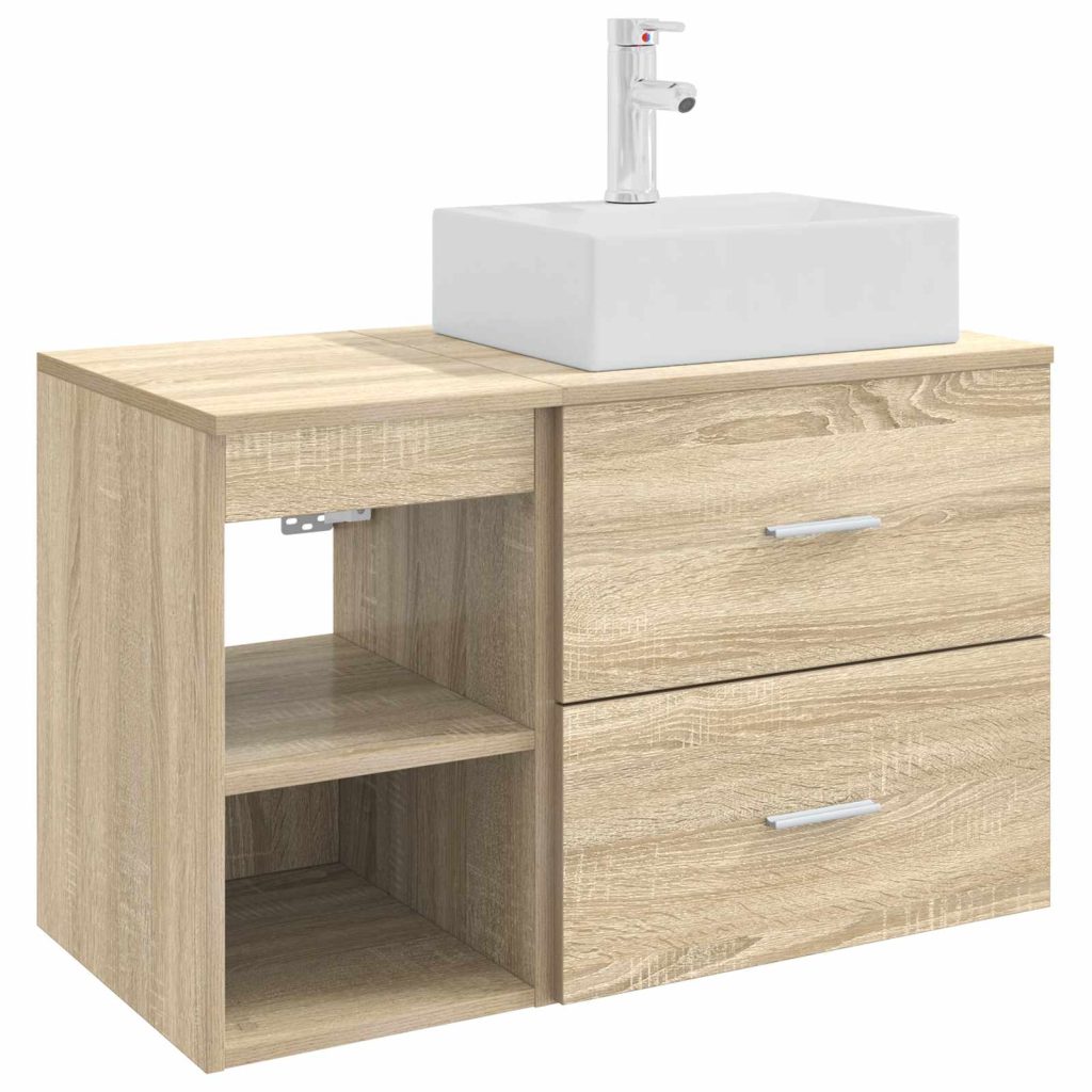 Kylpyhuonekalustesetti 2 pcs Sonoma-tammi Tekninen puu