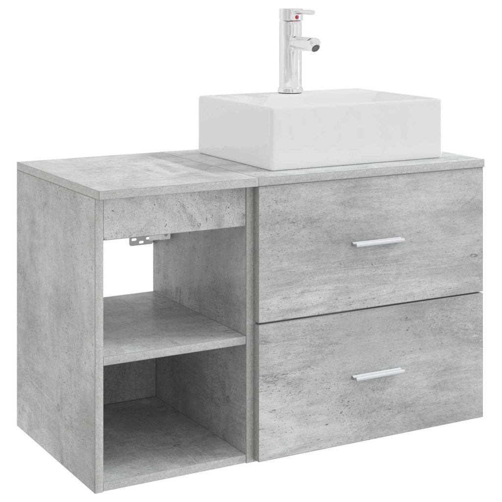 Kylpyhuonekalustesetti 2 pcs Betoninharmaa Tekninen puu