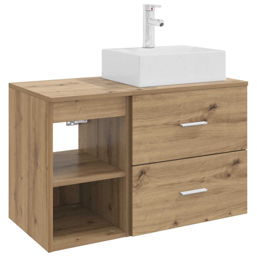 Kylpyhuonekalustesetti 2 pcs Artisaanitammi Tekninen puu