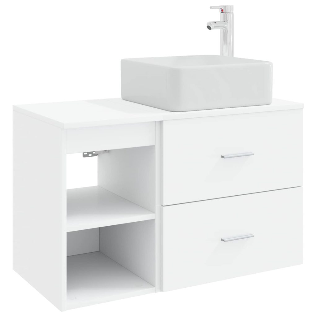 Kylpyhuonekalustesetti 2 pcs valkoinen Tekninen puu