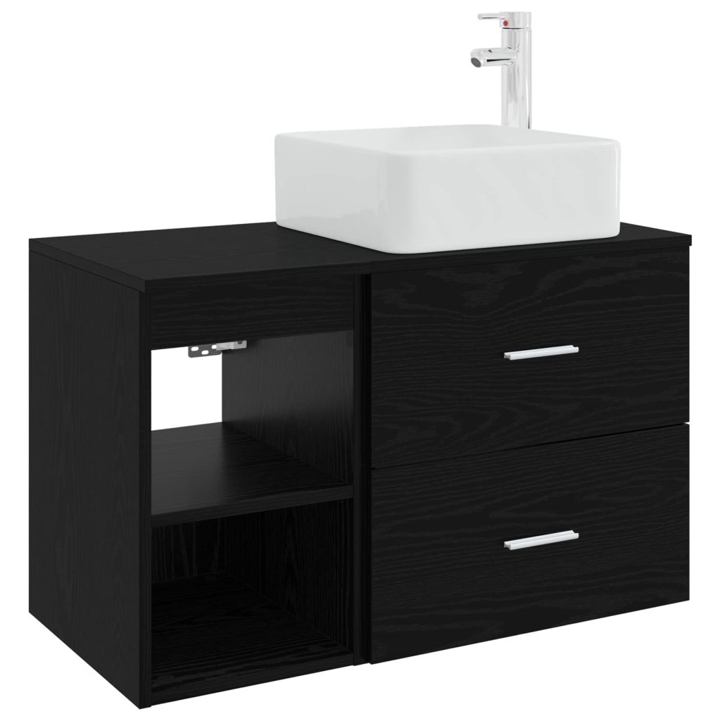 Kylpyhuonekalustesetti 2 pcs Musta tammi Tekninen puu
