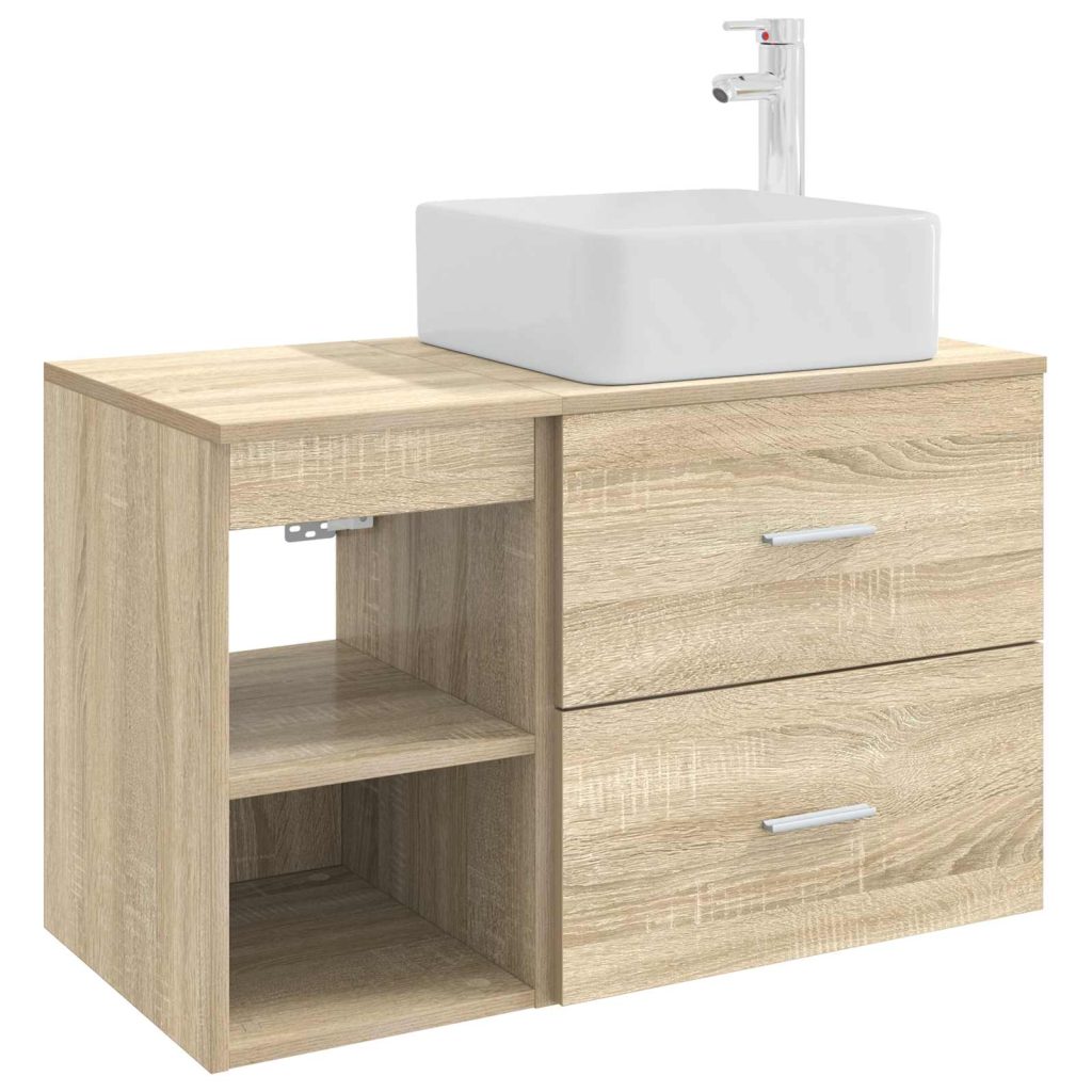 Kylpyhuonekalustesetti 2 pcs Sonoma-tammi Tekninen puu