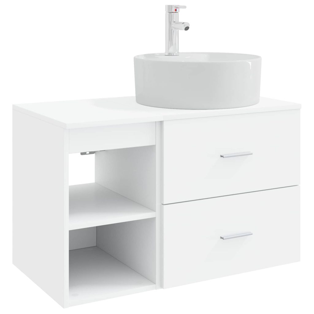 Kylpyhuonekalustesetti 2 pcs valkoinen Tekninen puu