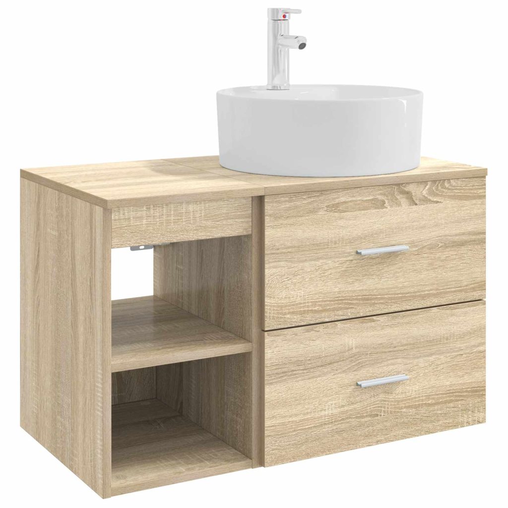 Kylpyhuonekalustesetti 2 pcs Sonoma-tammi Tekninen puu