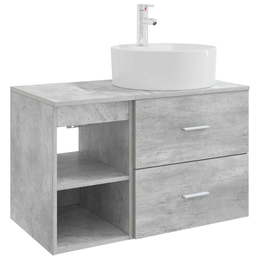 Kylpyhuonekalustesetti 2 pcs Betoninharmaa Tekninen puu