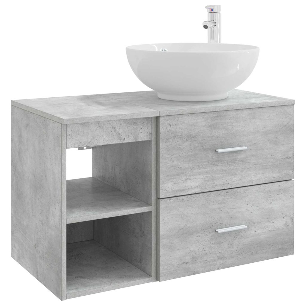 Kylpyhuonekalustesetti 2 pcs Betoninharmaa Tekninen puu