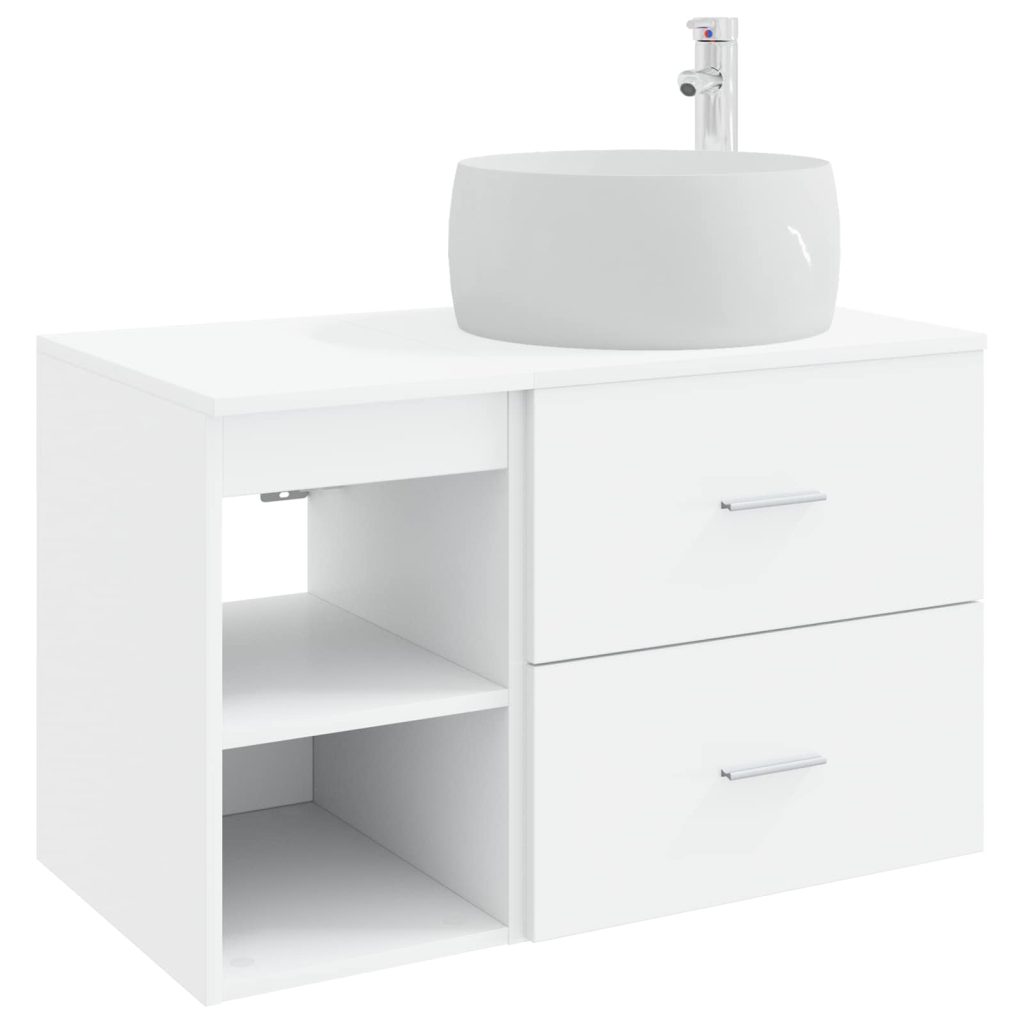 Kylpyhuonekalustesetti 2 pcs valkoinen Tekninen puu