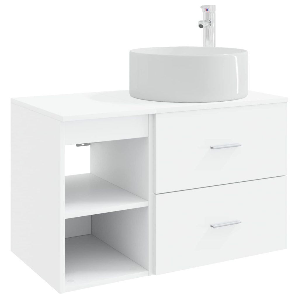 Kylpyhuonekalustesetti 2 pcs valkoinen Tekninen puu