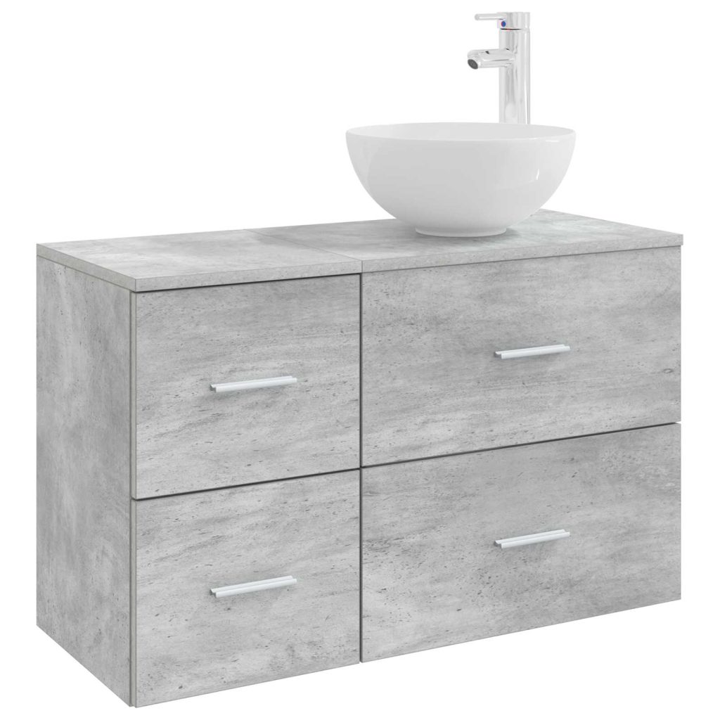 Kylpyhuonekalustesetti 2 pcs Betoninharmaa Tekninen puu