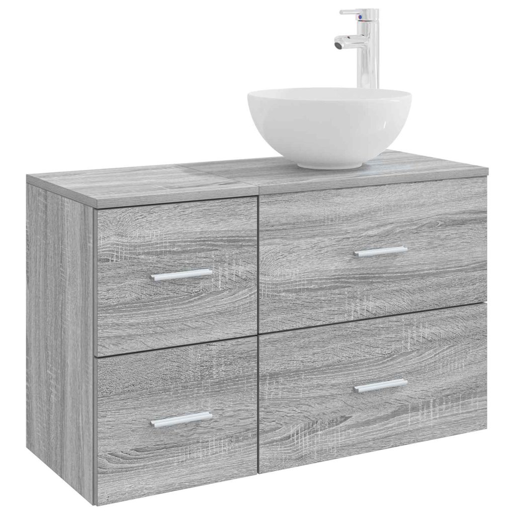 Kylpyhuonekalustesetti 2 pcs Harmaa Sonoma Tekninen puu