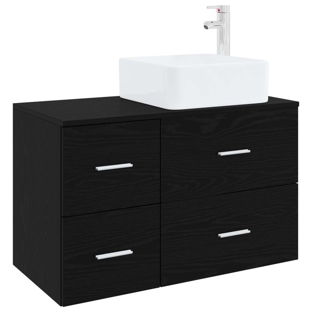 Kylpyhuonekalustesetti 2 pcs Musta tammi Tekninen puu