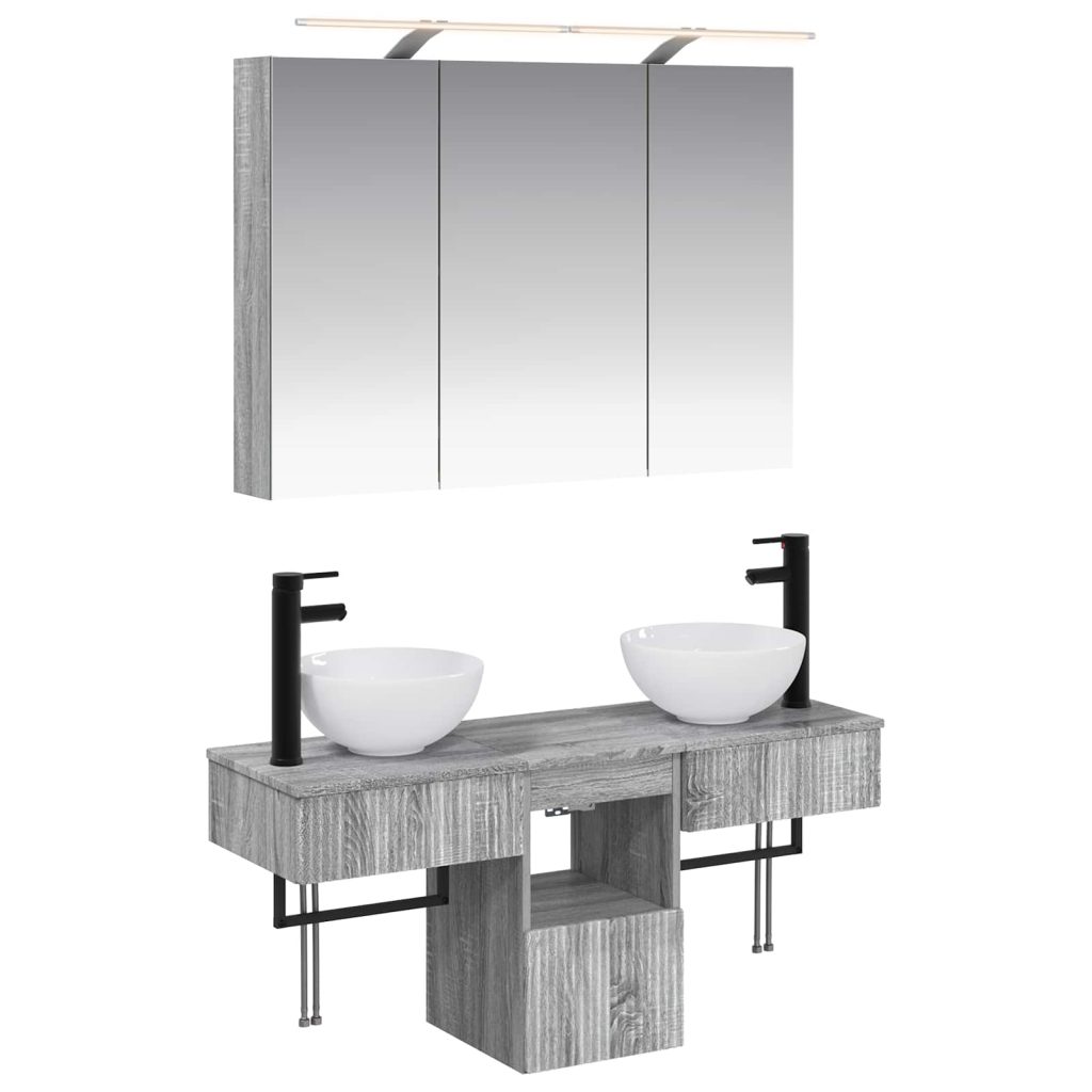 Kylpyhuoneen kaappisetti 4 pcs Harmaa Sonoma 100 x 14,5 x 70 cm