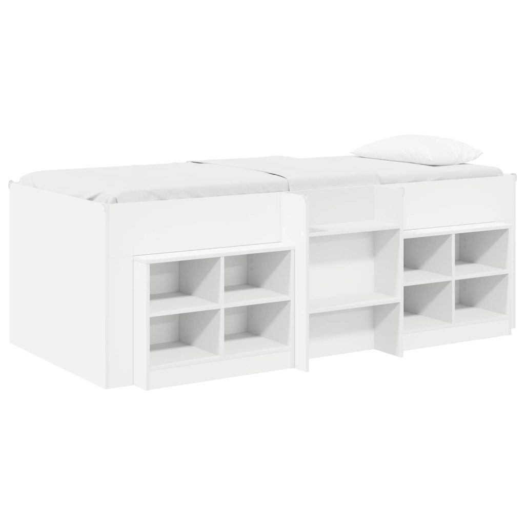 Loft-sängyn kehys kaapilla 3 pcs valkoinen Tekninen puu