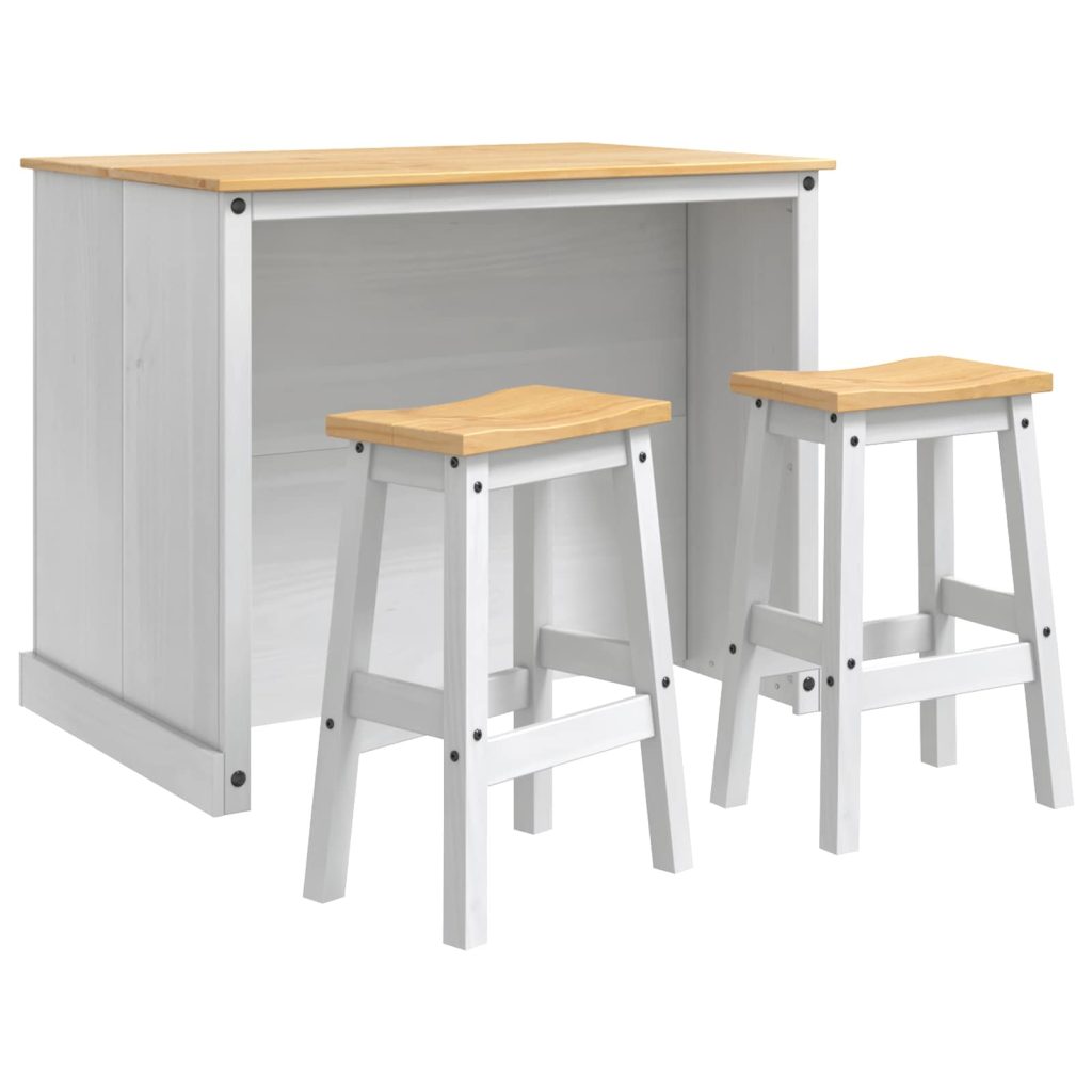 Keittiösaari Setti 3 pcs Valkoinen ja hunajavaha Massiivipine
