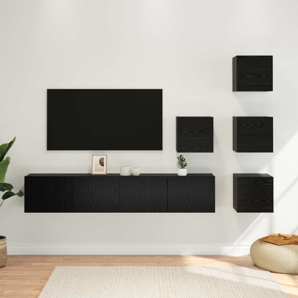 TV-tasosetti 6 pcs 80 x 30 x 30 cm Musta tammi Tekninen puu