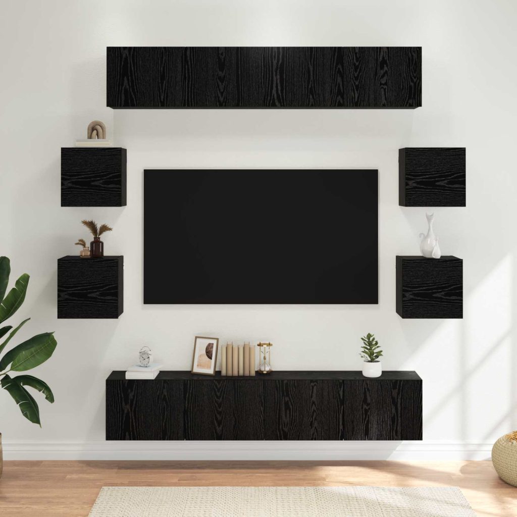 TV-tasosetti 8 pcs 80 x 30 x 30 cm Musta tammi Tekninen puu