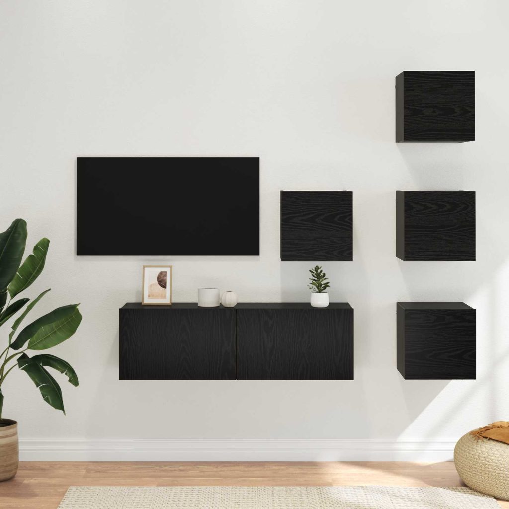 TV-tasosetti 5 pcs 100 x 30 x 30 cm Musta tammi Tekninen puu