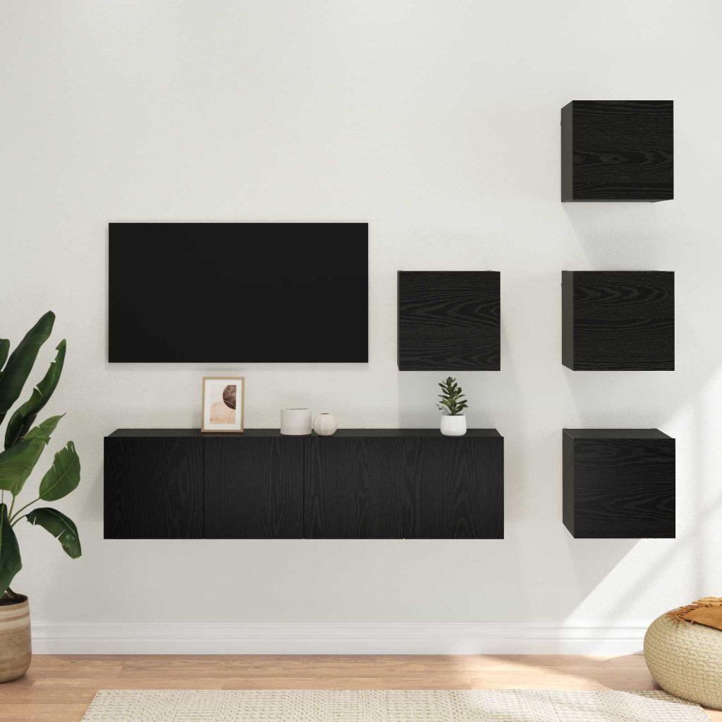 TV-tasosetti 6 pcs 60 x 30 x 30 cm Musta tammi Tekninen puu