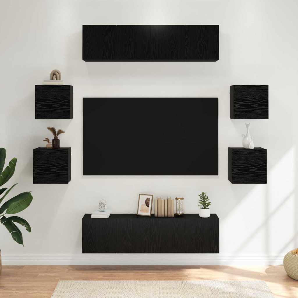 TV-tasosetti 8 pcs 120 x 30 x 30 cm Musta tammi Tekninen puu