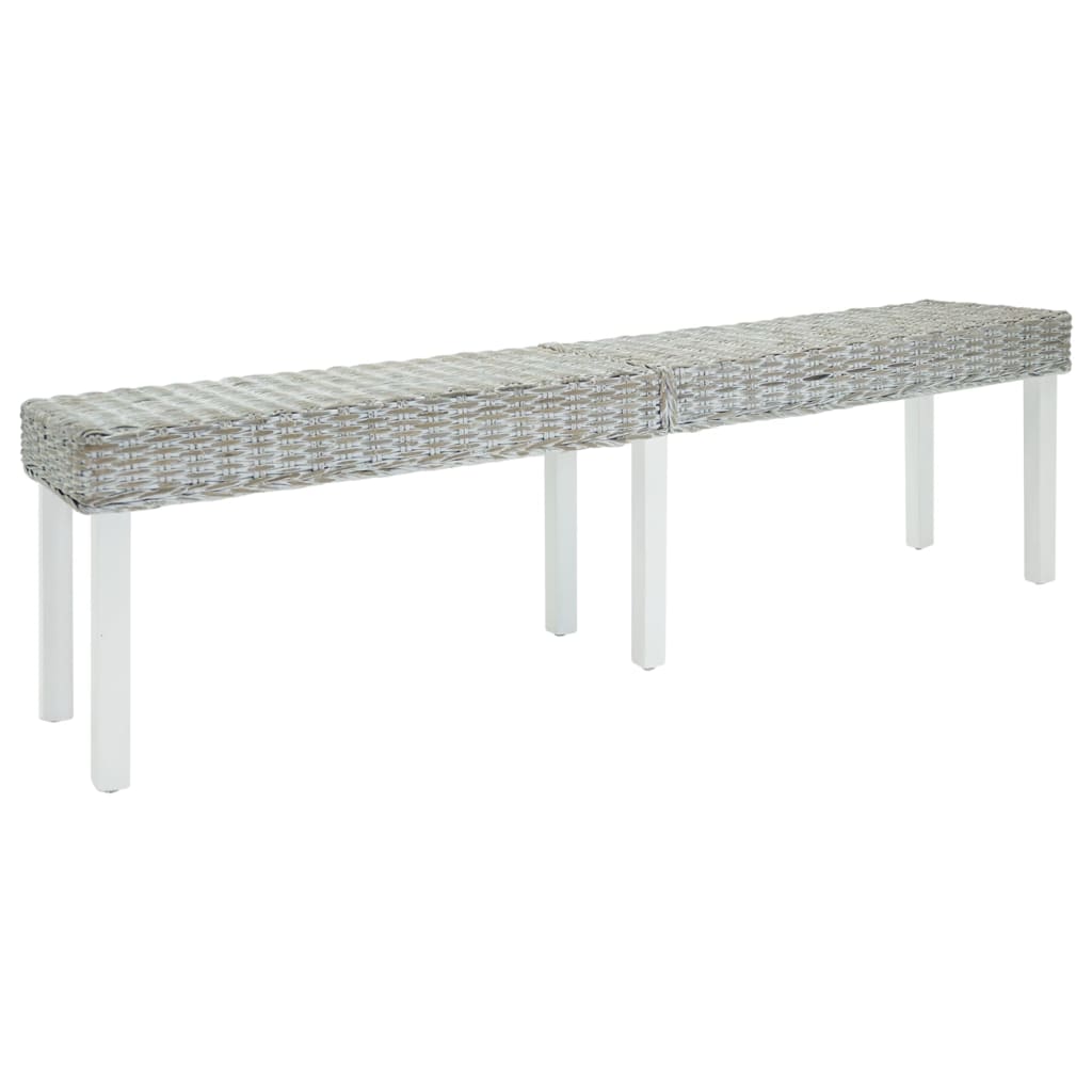 Penkki valkoinen 160x35x45 cm luonnollinen kubu-rottinki ja massiivipuu mahonki