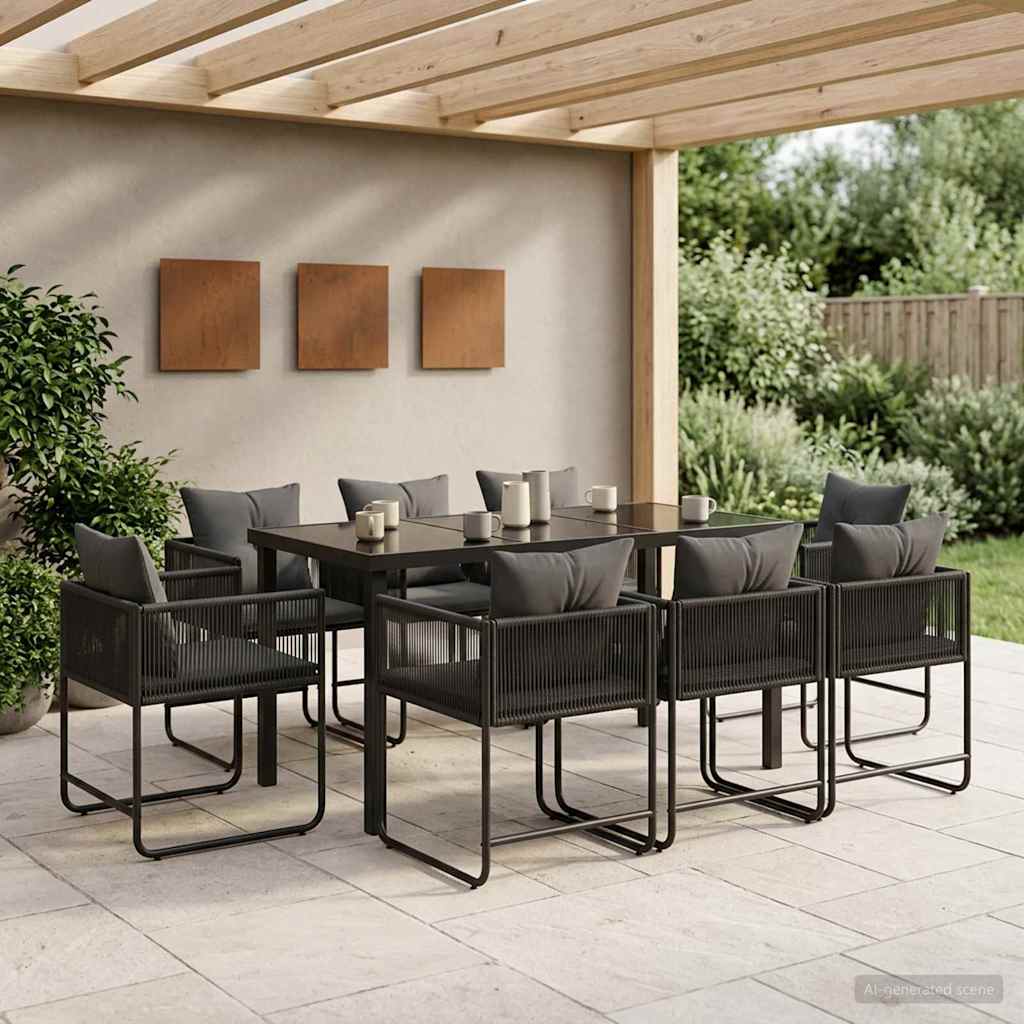 Piharuokailu setti 9 pcs Musta ja antrasiitti 160 x 80 x 73 cm