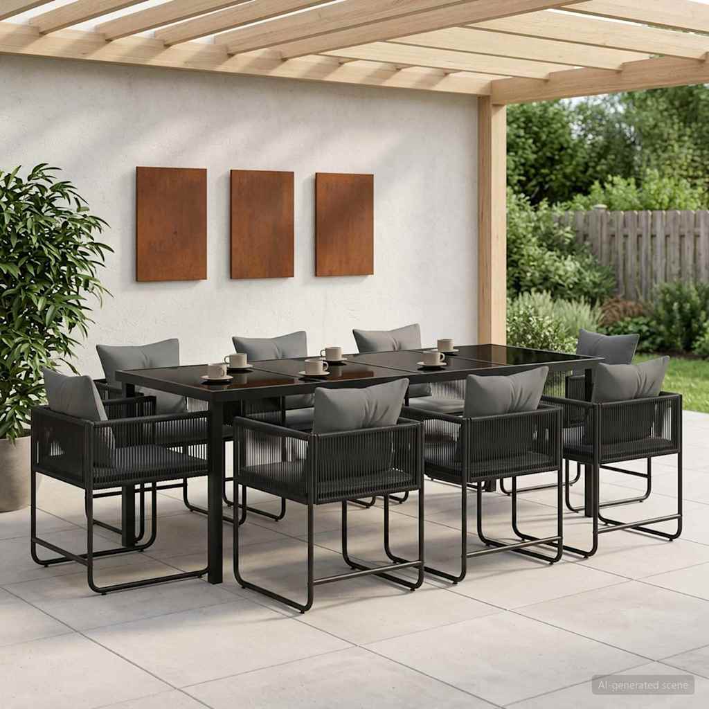 Piharuokailu setti 9 pcs Musta ja antrasiitti 200 x 80 x 73 cm