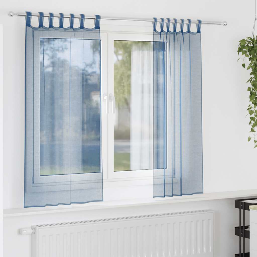 Voile-verhot lenkeillä 2 kpl tummansininen 140x140 cm