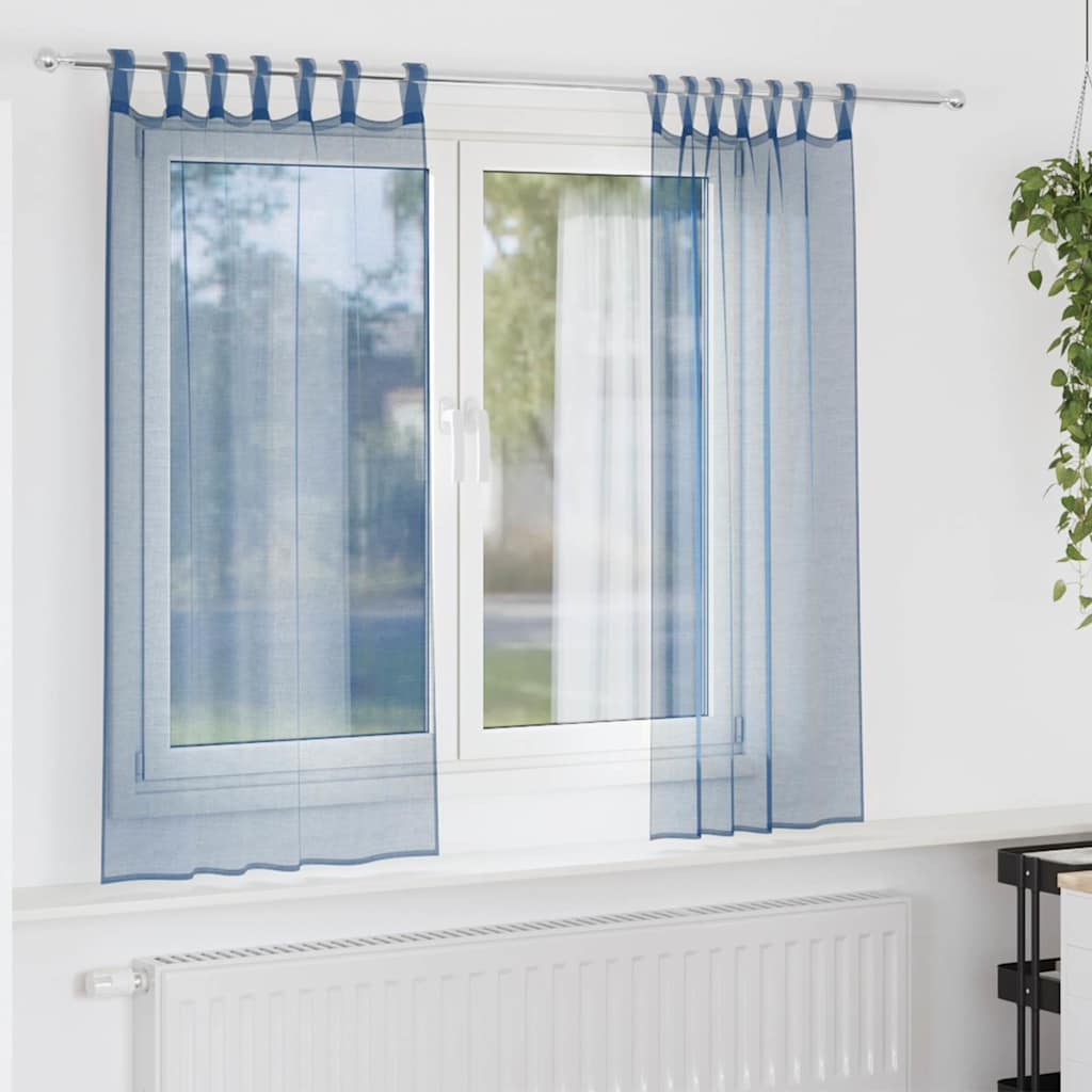 Voile-verhot lenkeillä 2 kpl tummansininen 140x175 cm