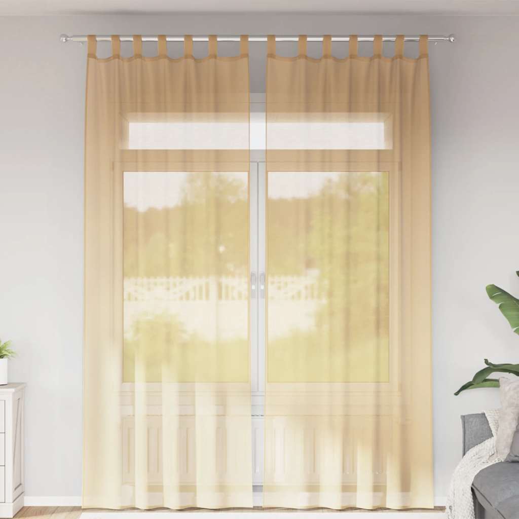 Voile-verhot lenkeillä 2 kpl hiekka 140x260 cm
