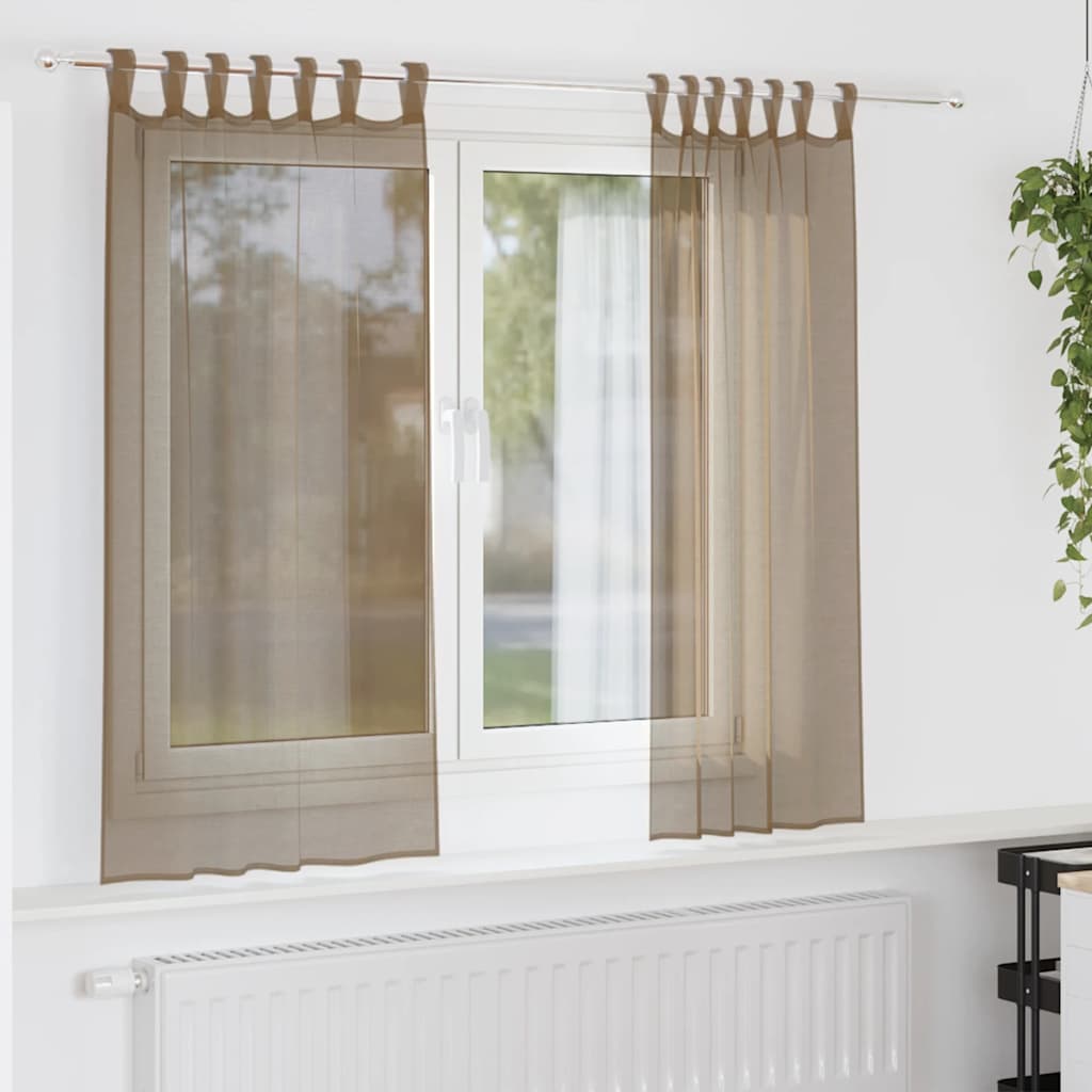 Voile-verhot lenkeillä 2 kpl vaaleanruskea 140x140 cm