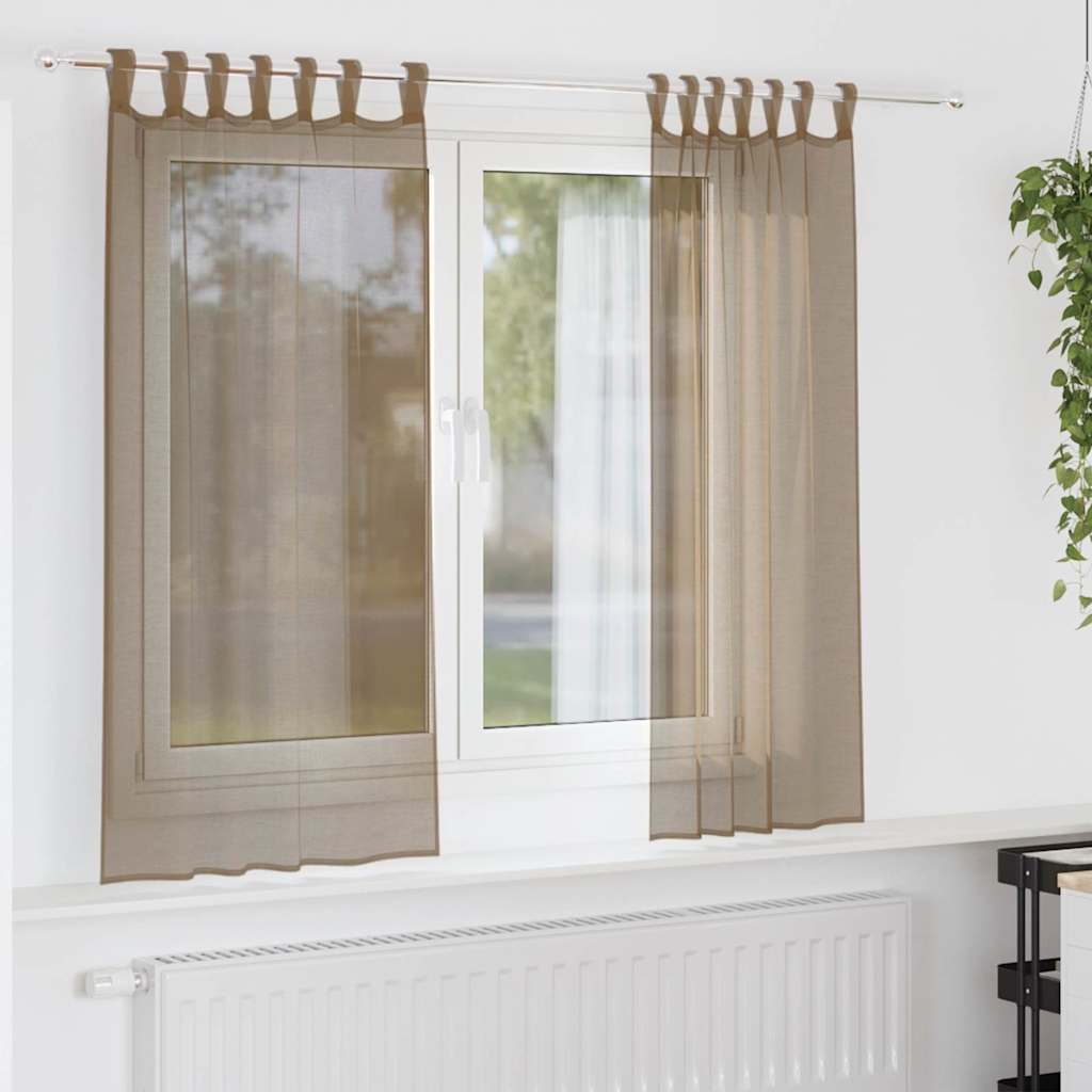 Voile-verhot lenkeillä 2 kpl vaaleanruskea 140x175 cm