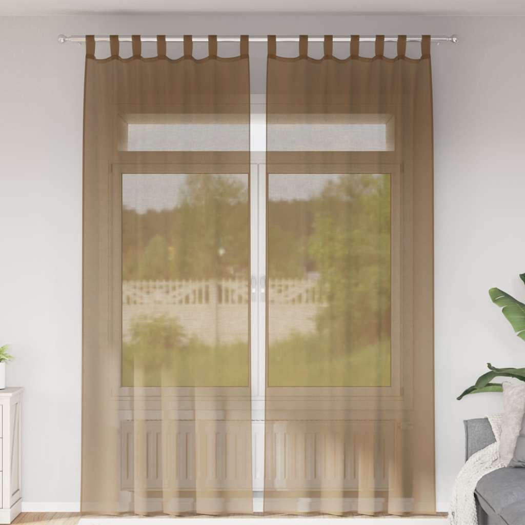Voile-verhot lenkeillä 2 kpl vaaleanruskea 140x260 cm