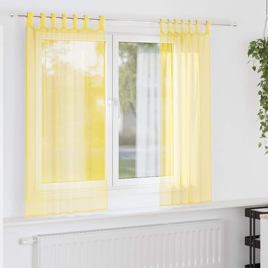 Voile-verhot lenkeillä 2 kpl keltainen 140x140 cm