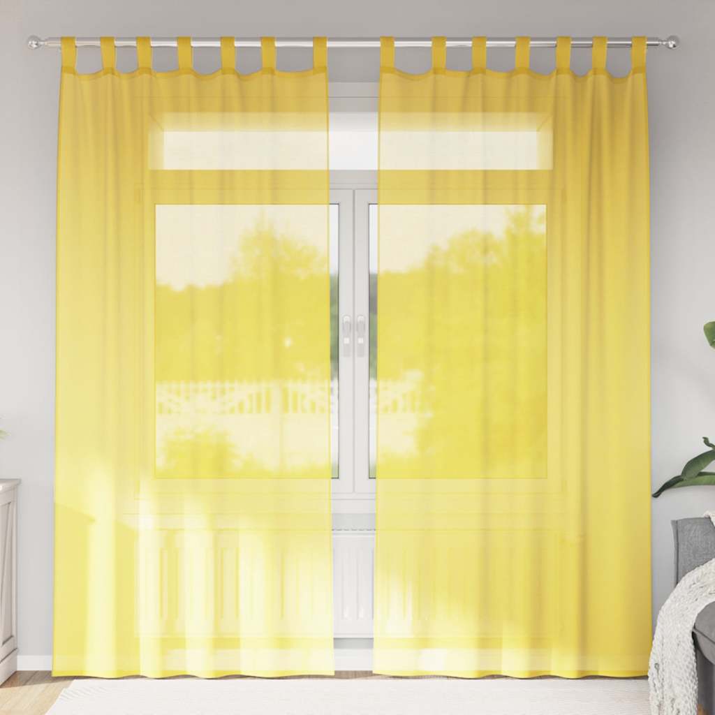 Voile-verhot lenkeillä 2 kpl keltainen 140x225 cm