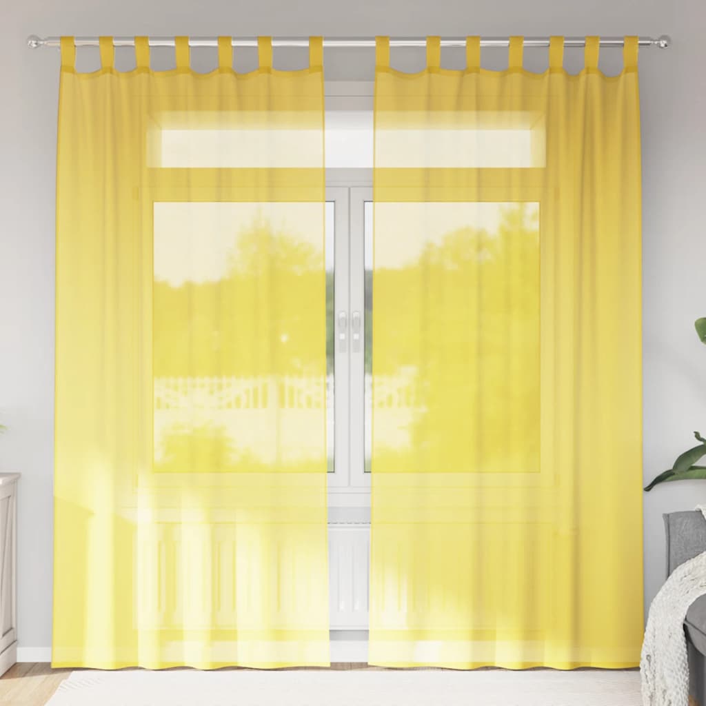 Voile-verhot lenkeillä 2 kpl keltainen 140x245 cm