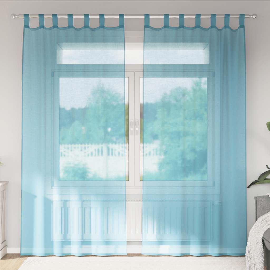 Voile-verhot lenkeillä 2 kpl turkoosi 140x225 cm