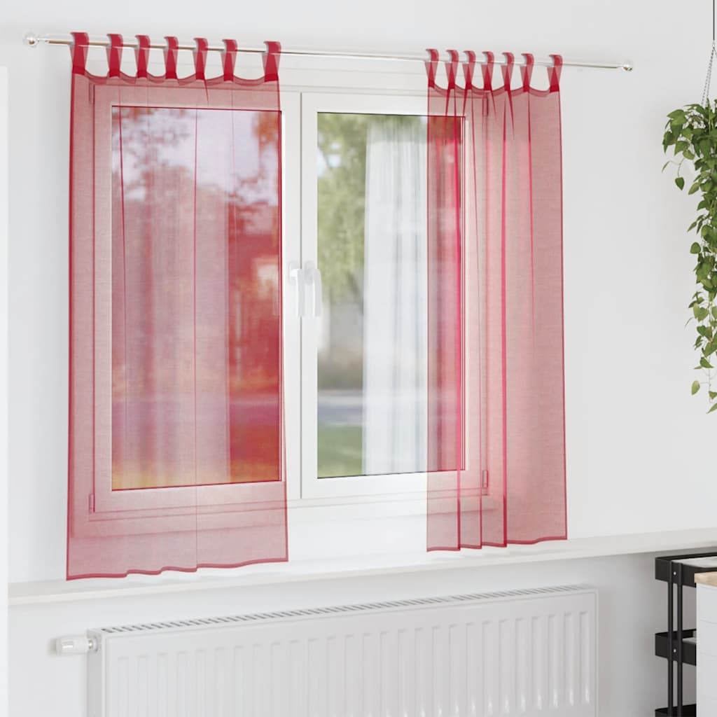 Voile-verhot lenkeillä 2 kpl viininpunainen 140x140 cm