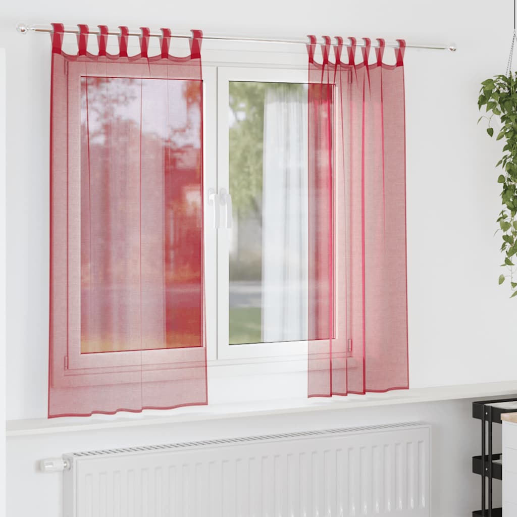 Voile-verhot lenkeillä 2 kpl viininpunainen 140x175 cm