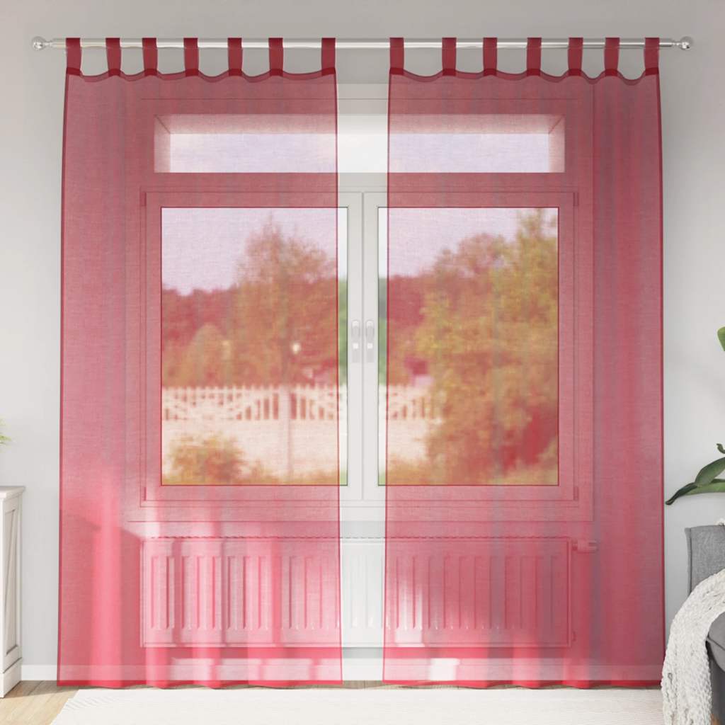 Voile-verhot lenkeillä 2 kpl viininpunainen 140x245 cm