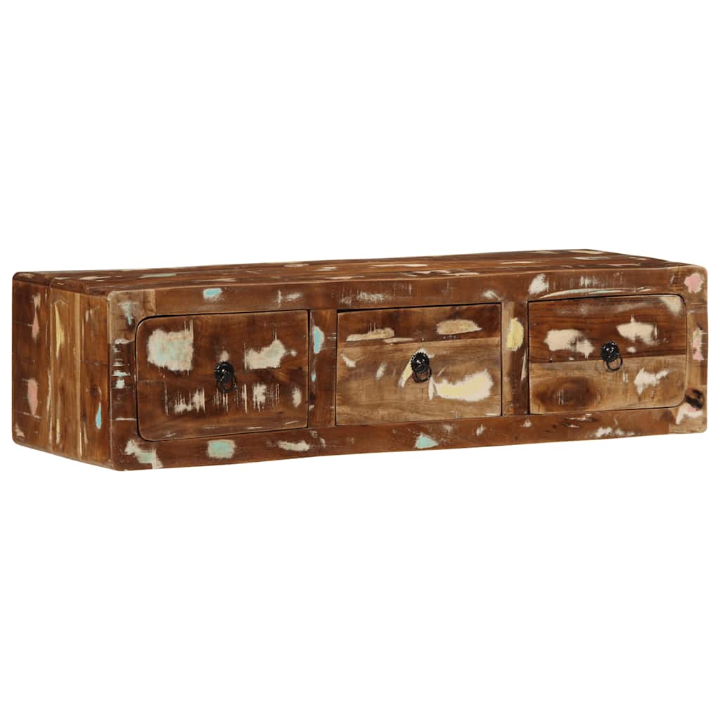 Seinälle kiinnitettävä TV-taso 100x32x25 cm kierrätettyä puuta