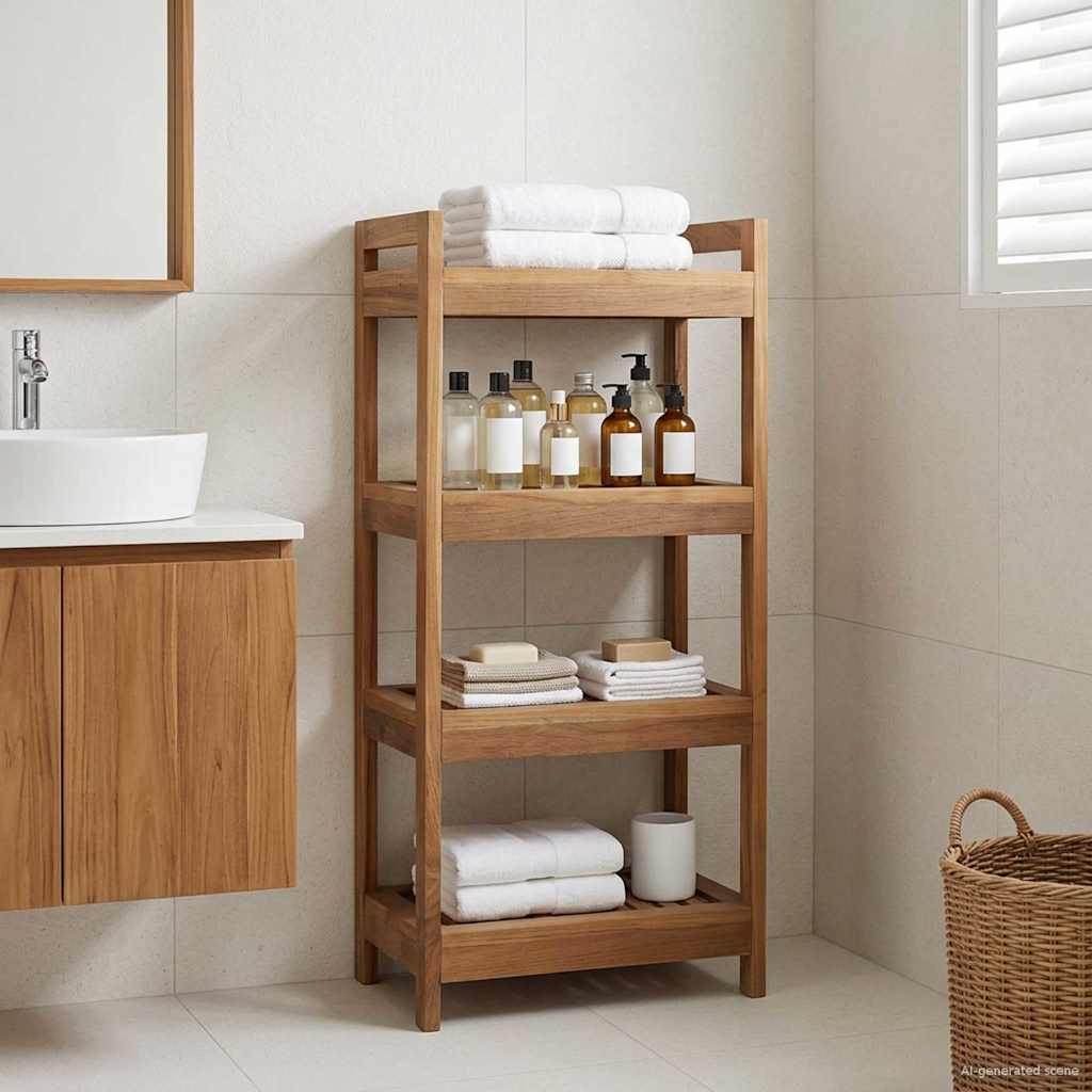 Kylpyhuoneshelf Luonnollinen 45 x 30 x 97 cm Tiikkipuu