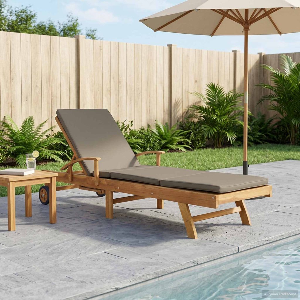Aurinkotuoli 100% polyesteria, vankka teak