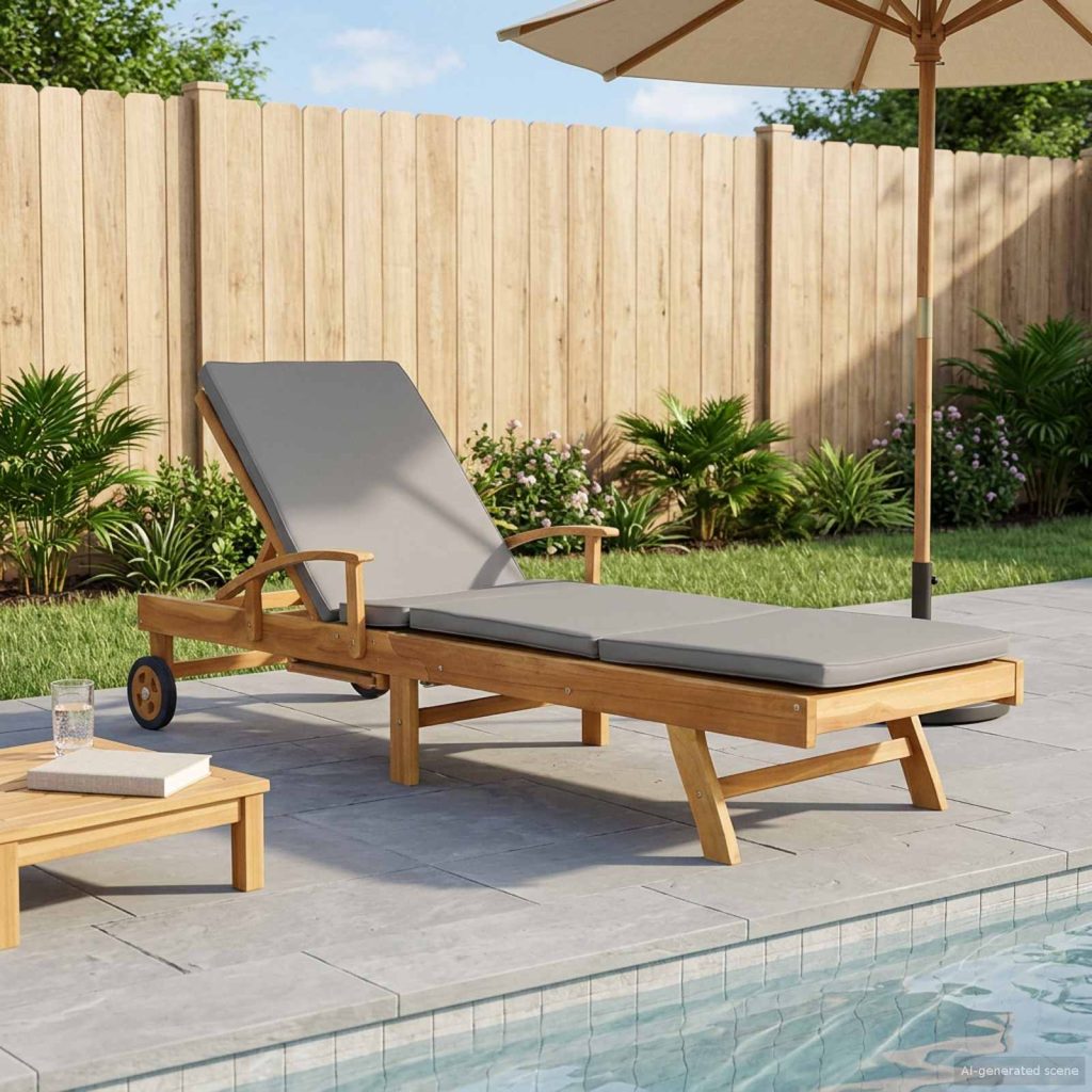 Aurinkotuoli 100% polyesteria, vankka teak