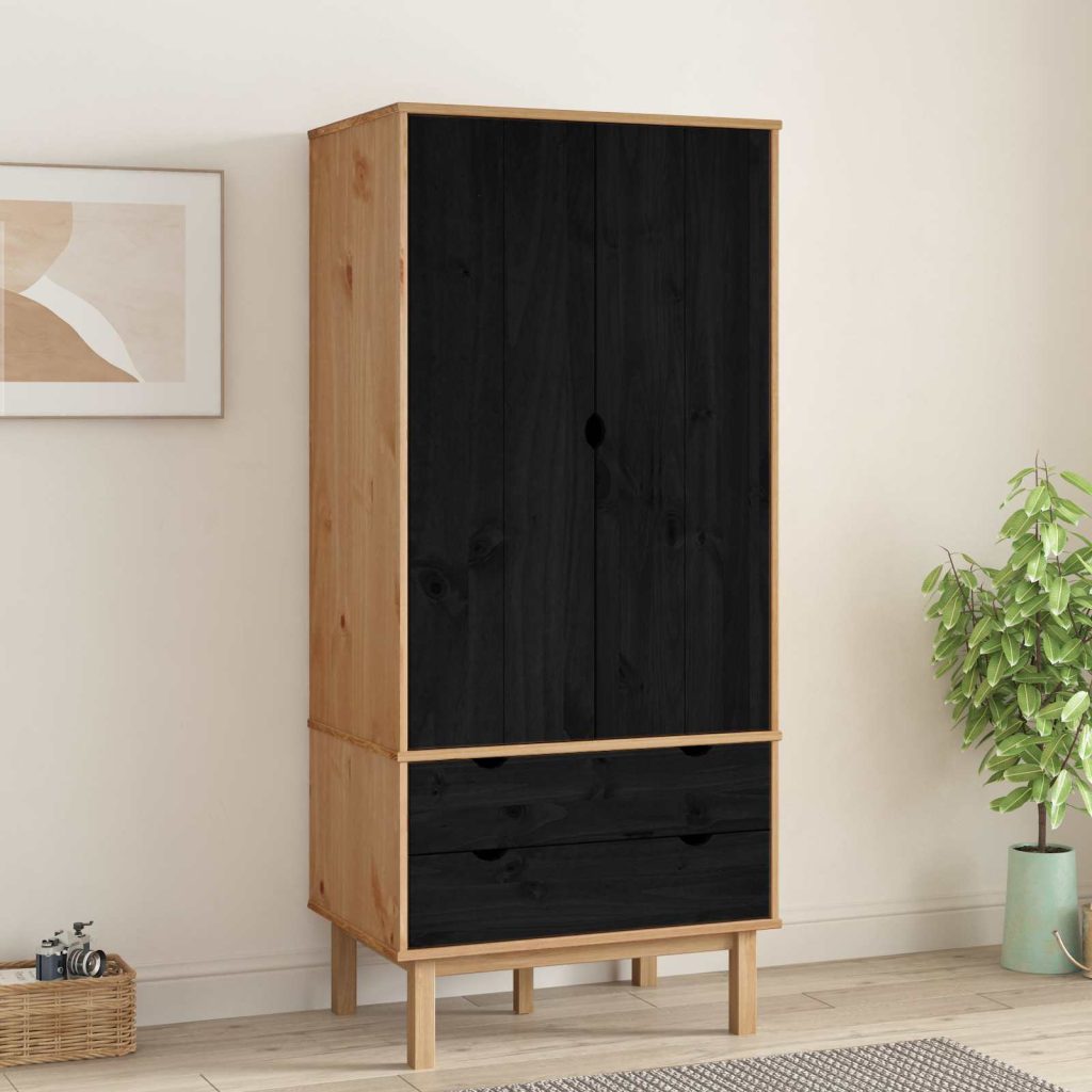 Vaatekaappi ovella OTTA Musta 76,5 x 53 x 172 cm Täysi mänty