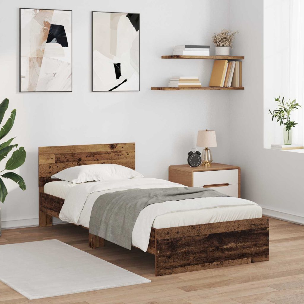 Sängyn runko LED-valolla Vanha puu 80 x 200 cm Tekninen puu