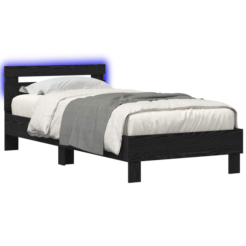 Sängyn runko LED-valolla Musta tammi 80 x 200 cm Tekninen puu