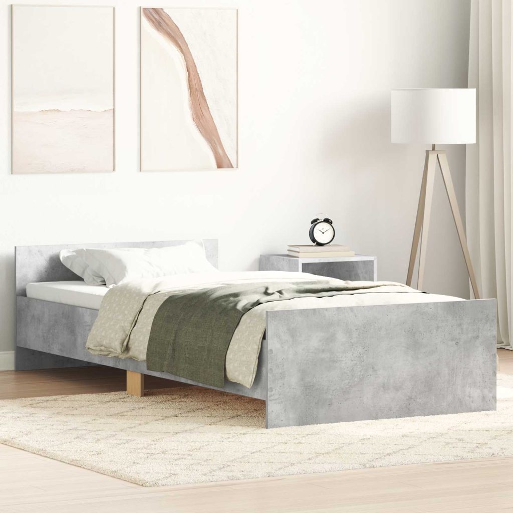 Sängyn runko päädyllä Betoninharmaa 80 x 200 cm Tekninen puu