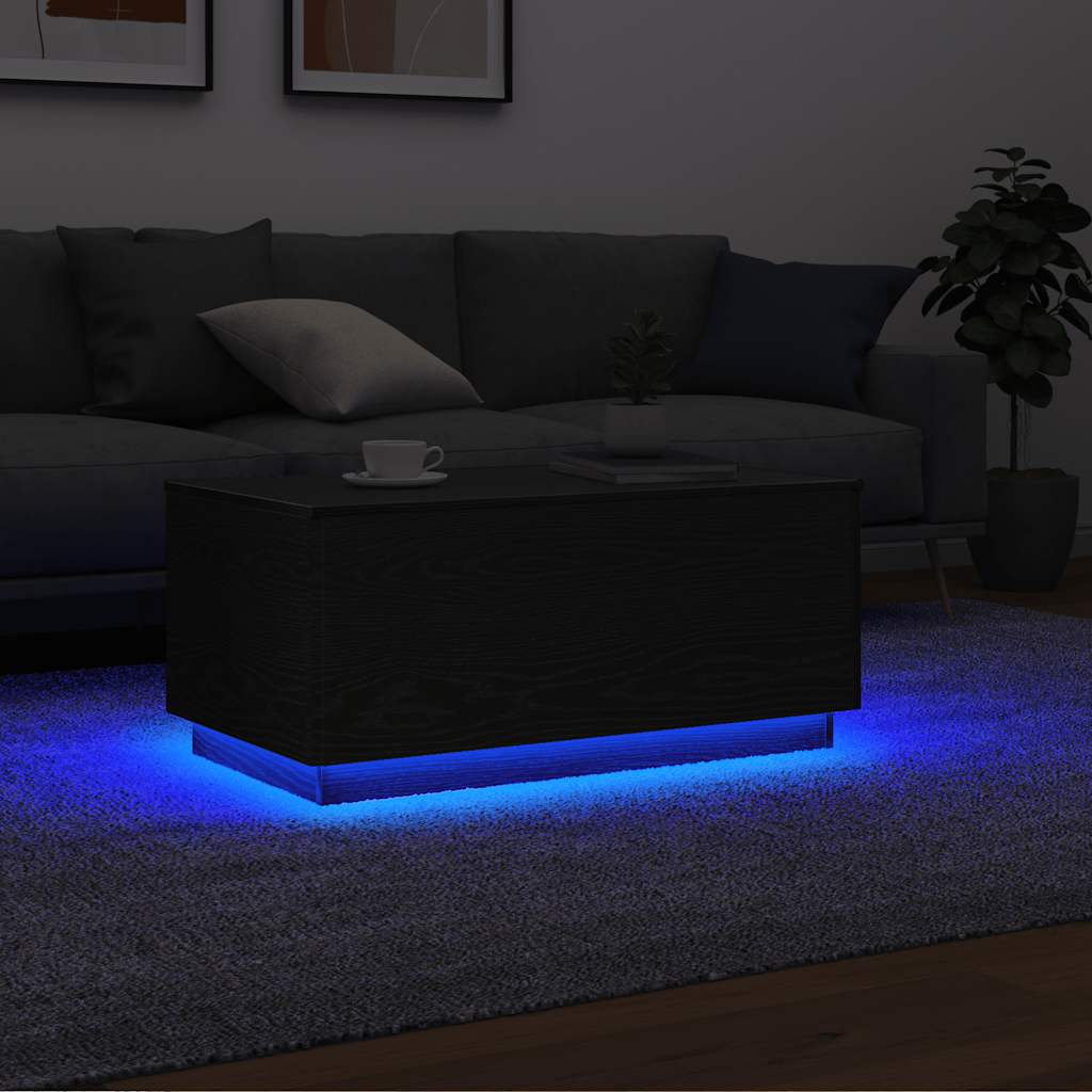 Sohvapöytä LED-valoilla musta tammi 90x49x40 cm