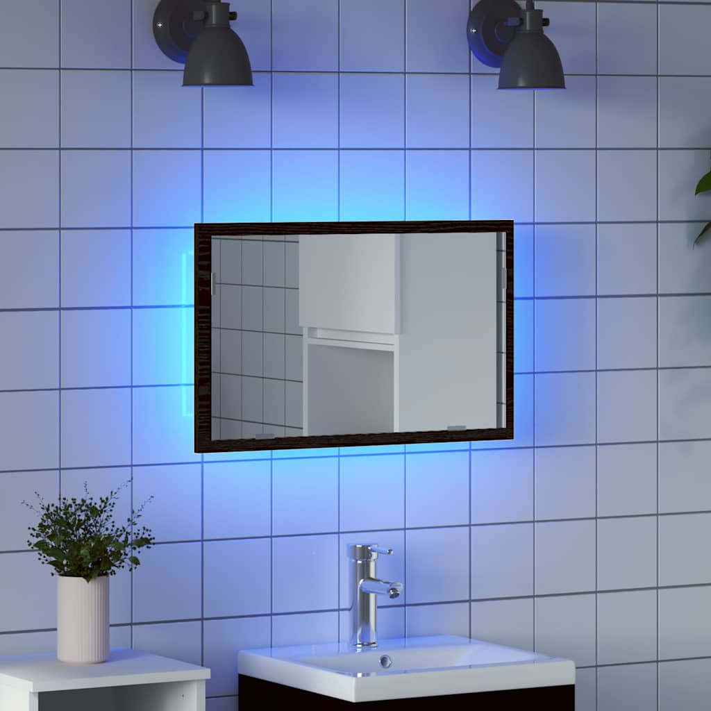 Kylpyhuoneen peili LED-valoilla musta tammi 60x8,5x37 cm